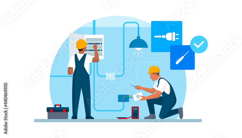 Professional electricians at work