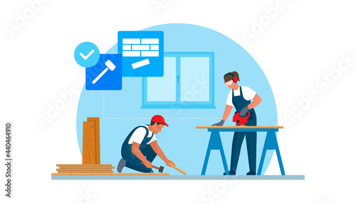 Professional contractors installing a floor