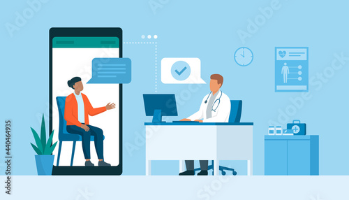 Woman video calling her online doctor