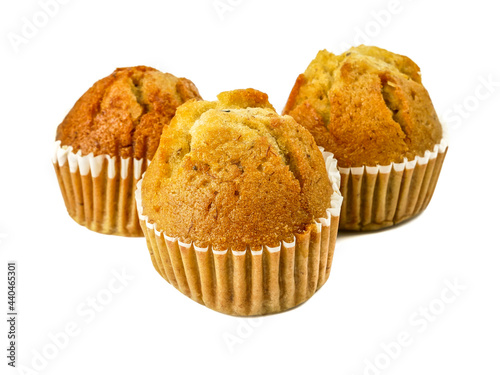 Banana muffin cupcakes isolated on white background.sweet dessert bakery.