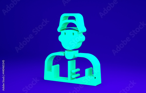 Green Baseball player icon isolated on blue background. Minimalism concept. 3d illustration 3D render