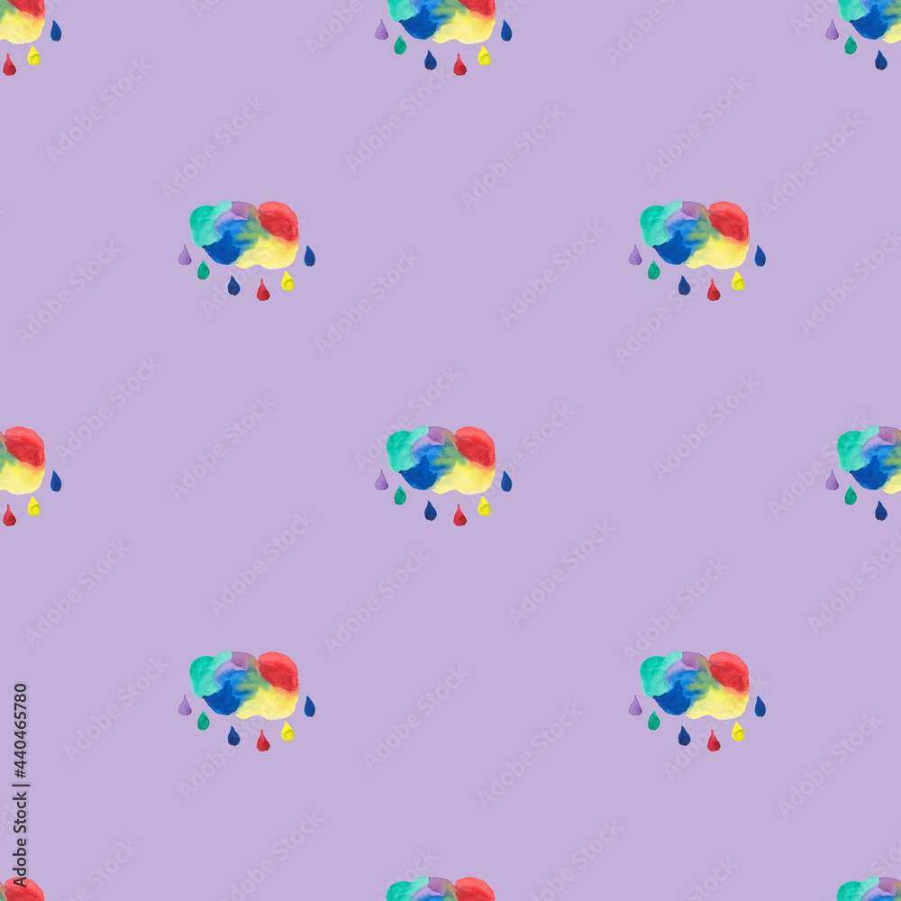 Watercolor baby seamless pattern. Summer Colorful rainbow background pattern. Abstract background  in warm pastel colors of color arcs Watercolor seamless pattern with rainbows.