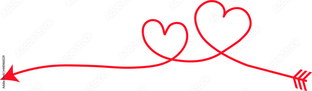 Continuous Line of two heart Shape Vector. Drawing red Heart On white.  illustration of love concept minimalism one hand drawn romantic and love Concept . 