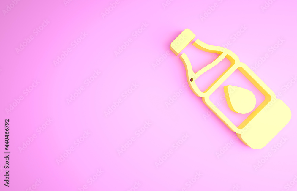 Yellow Bottle of water icon isolated on pink background. Soda aqua drink sign. Minimalism concept. 3d illustration 3D render Yellow Bottle of water icon isolated on pink background. Soda aqua drink sign. Minimalism concept. 3d illustration 3D render