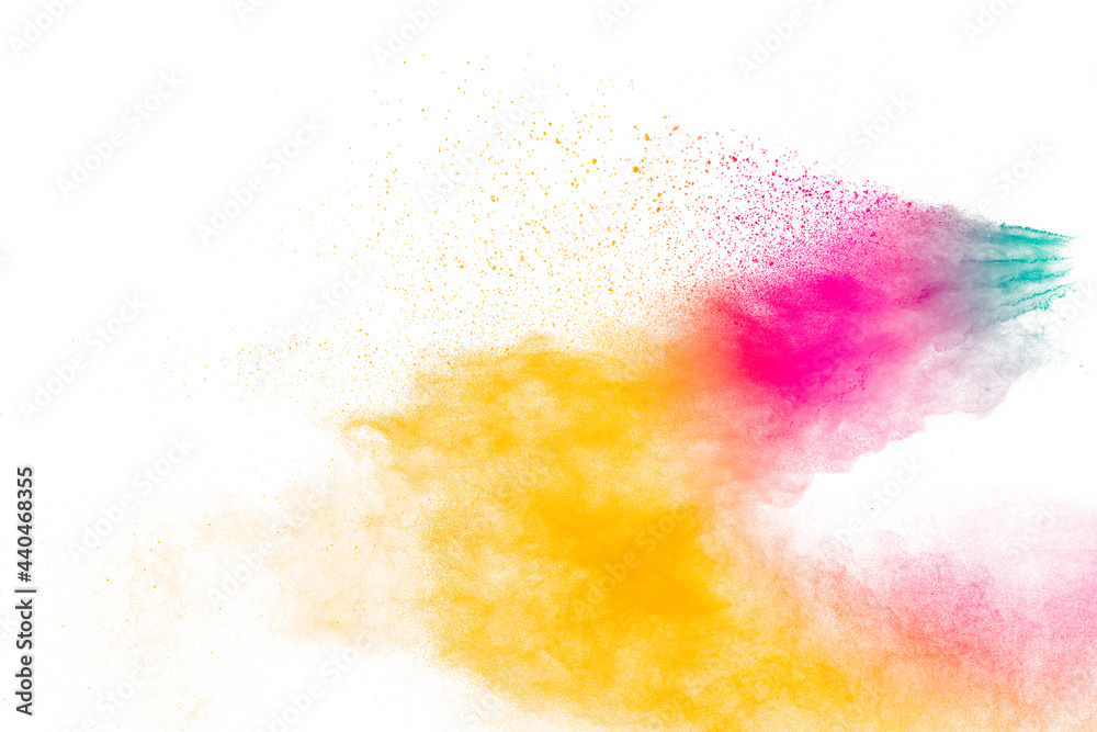 Set of variant color powder explosion on white background.Colorful dust explode.