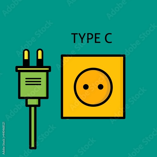 Electrical plugs and electrical outlets Type C, flat design, simple.