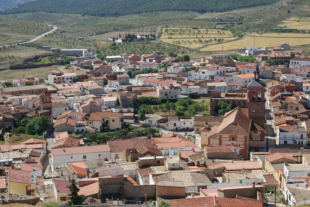 View of the Granada town of La Calahorra (Spain) from the path that goes up to its famous medieval castle