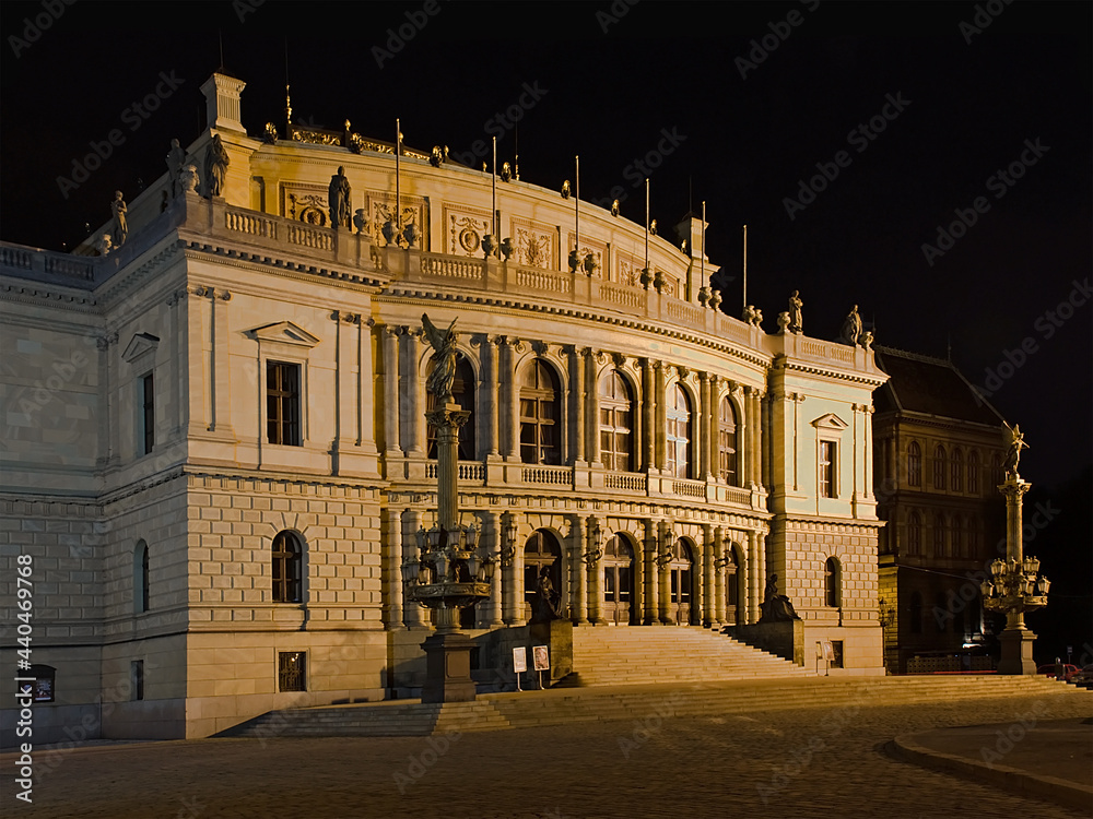 Concert Hall Rudolfinum at night, Prague, Czech Republic