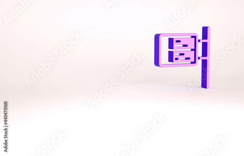 Purple Public transport board icon isolated on white background. Mechanical scoreboard. Info of flight on the billboard in the train. Minimalism concept. 3d illustration 3D render photo