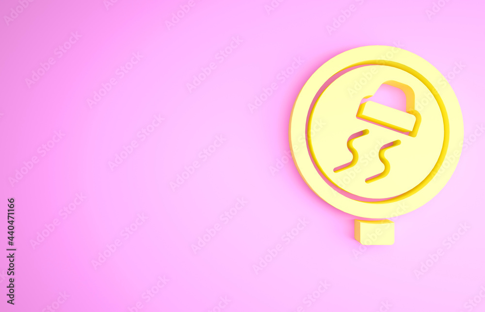 Yellow Slippery road traffic warning icon isolated on pink background. Traffic rules and safe driving. Minimalism concept. 3d illustration 3D render Yellow Slippery road traffic warning icon isolated on pink background. Traffic rules and safe driving. Minimalism concept. 3d illustration 3D render