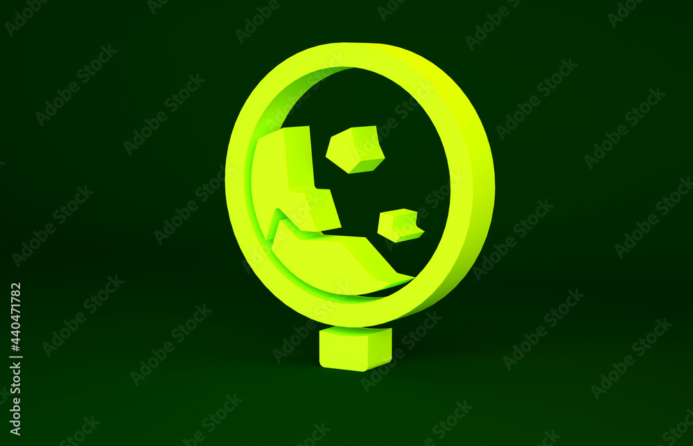 Yellow Road sign warning avalanche rockfall landslides icon isolated on green background. Traffic rules and safe driving. Minimalism concept. 3d illustration 3D render Yellow Road sign warning avalanche rockfall landslides icon isolated on green background. Traffic rules and safe driving. Minimalism concept. 3d illustration 3D render