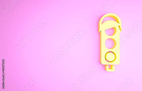 Yellow Traffic light icon isolated on pink background. Minimalism concept. 3d illustration 3D render