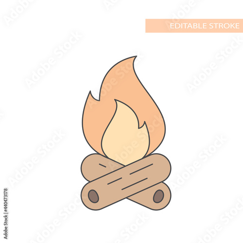 Colorful bonfire or campfire line vector icon. Camp fire outline, editable stroke.