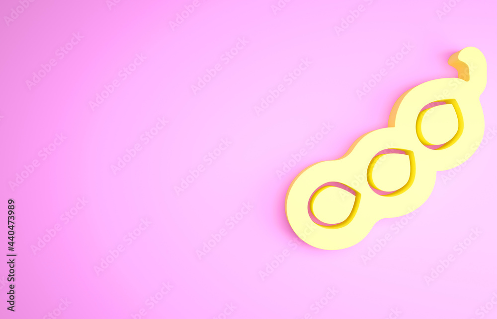 Yellow Green peas icon isolated on pink background. Minimalism concept. 3d illustration 3D render