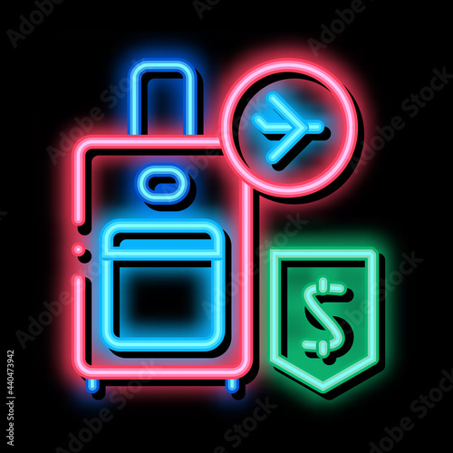 purchase suitcases with handle duty free neon light sign vector. Glowing bright icon purchase suitcases with handle duty free sign. transparent symbol illustration