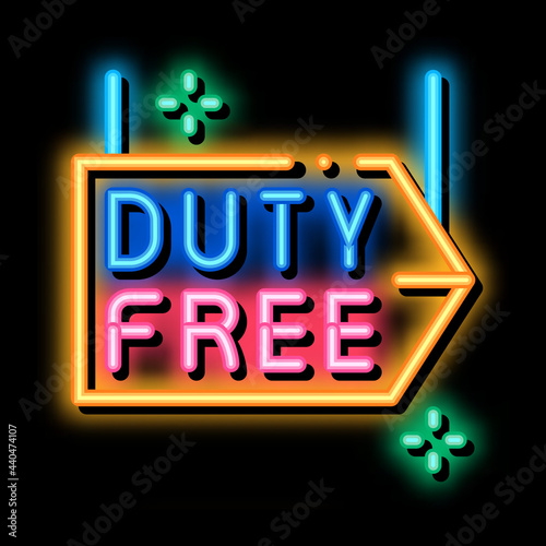 duty free pointer neon light sign vector. Glowing bright icon duty free pointer sign. transparent symbol illustration