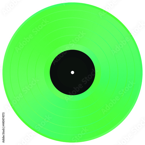 Retro green vinyl disk wiht black blank label Vector illustration