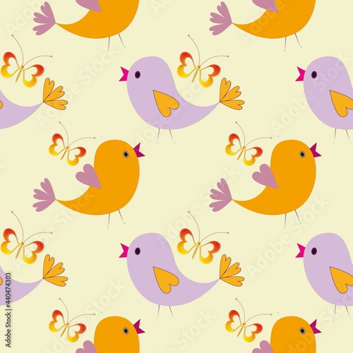 Easter seamless background with chickens...Cartoon illustration as texture...Happy Easter. © valin1