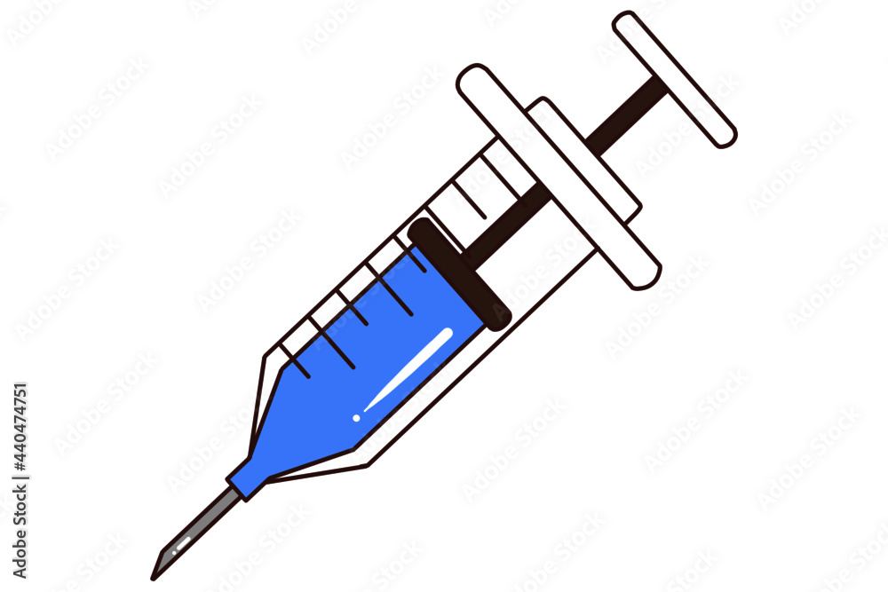 Medical syringe icon. The Syringe is filled with a vaccine solution. Vector Illustration of medical syringe with needle Medical syringe icon. The Syringe is filled with a vaccine solution. Vector Illustration of medical syringe with needle