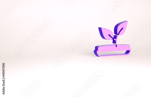 Purple Sprout icon isolated on white background. Seed and seedling. Leaves sign. Leaf nature. Minimalism concept. 3d illustration 3D render © vector_v