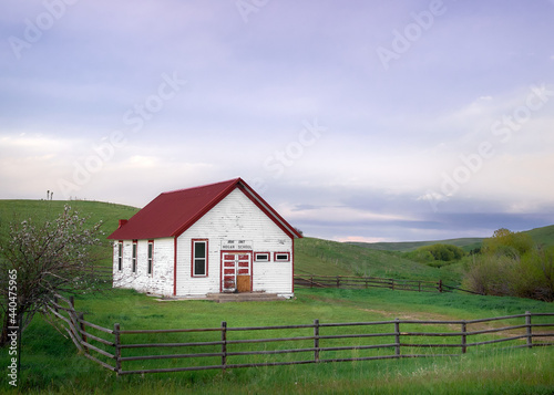A small historic schoolhouse in Montana