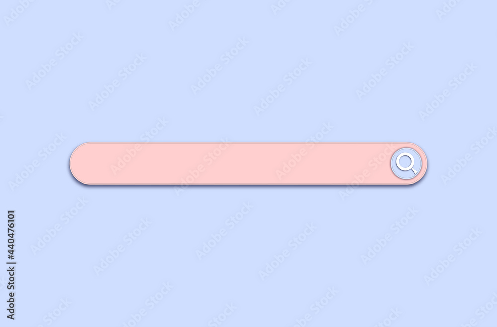 Pink search bar on the blue background. Isolated search icon. Vector illustration of 3d object. Vector design template. Web search concept. Pink search bar on the blue background. Isolated search icon. Vector illustration of 3d object. Vector design template. Web search concept.