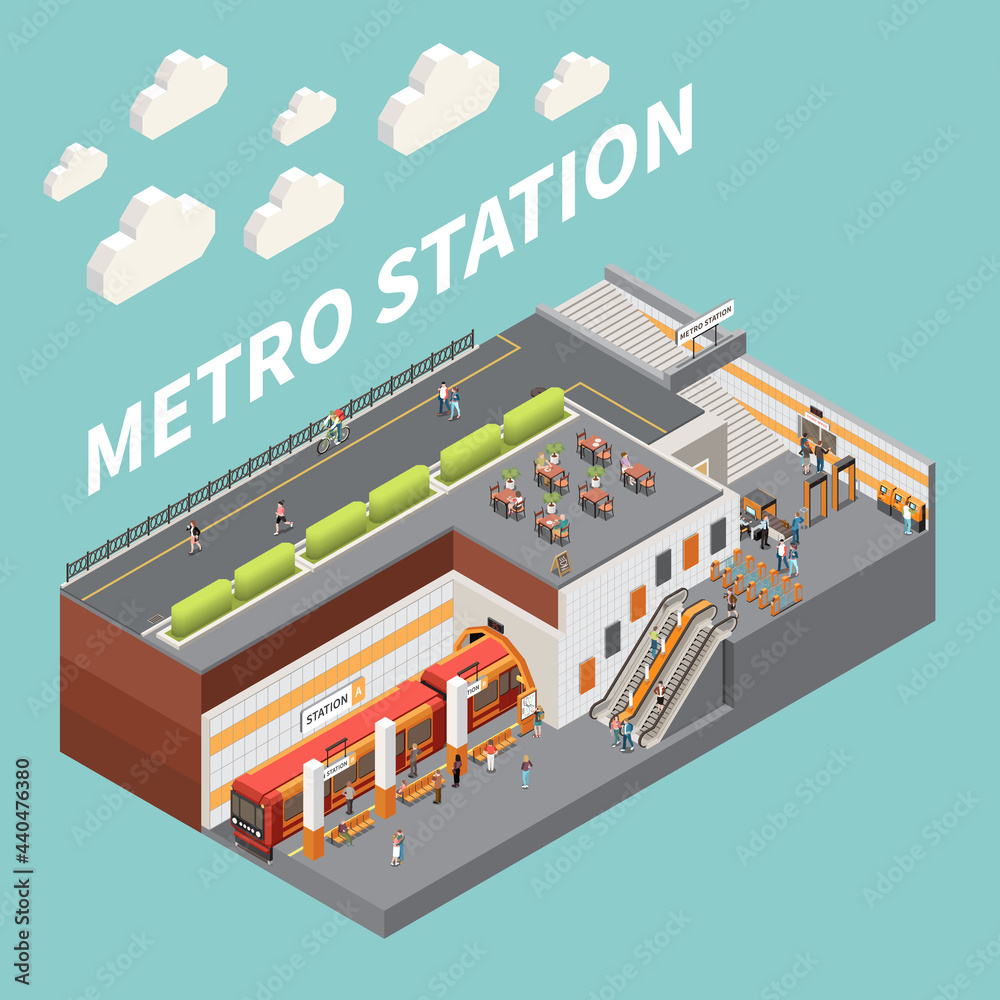 Subway Metro Station Isometric Composition