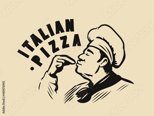 Italian pizza emblem. Chef gourmet symbol vector illustration