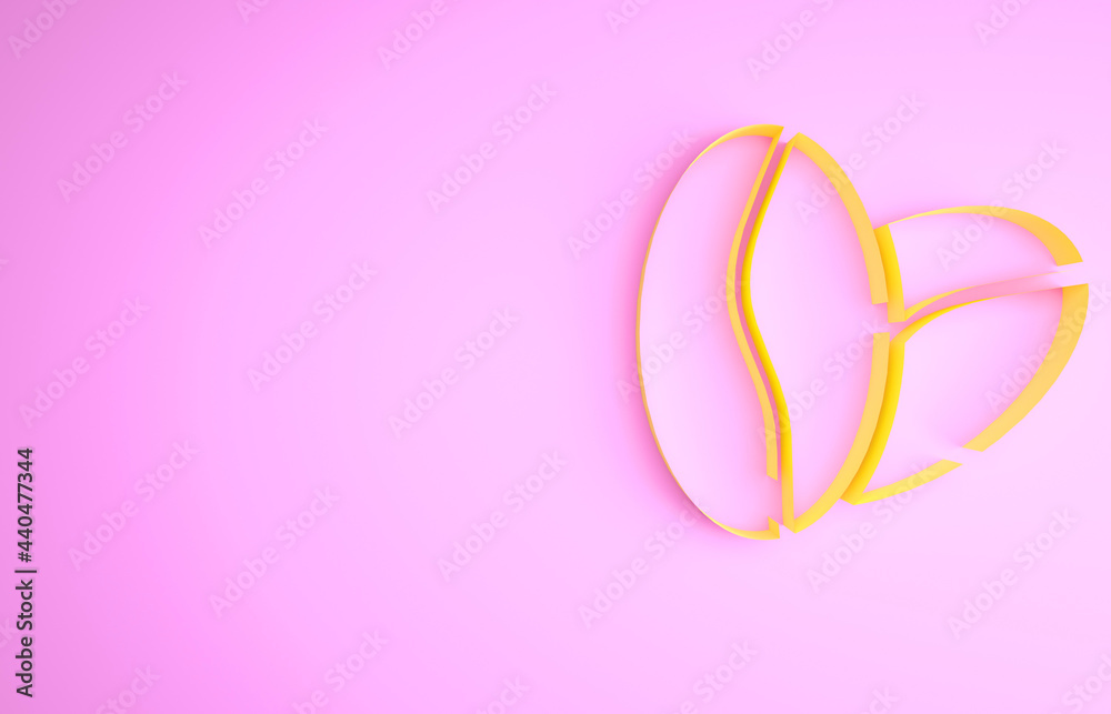 Yellow Coffee beans icon isolated on pink background. Minimalism concept. 3d illustration 3D render