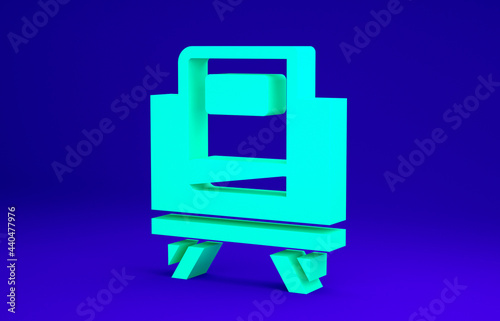 Green Holy book of Koran icon isolated on blue background. Muslim holiday, Eid Mubarak, Eid al-fitr, Ramadan Kareem. Minimalism concept. 3d illustration 3D render