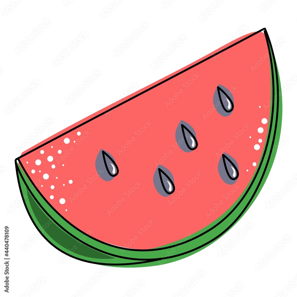 Vector illustration, a slice of ripe red watermelon with seeds on a transparent background Vector illustration, a slice of ripe red watermelon with seeds on a transparent background