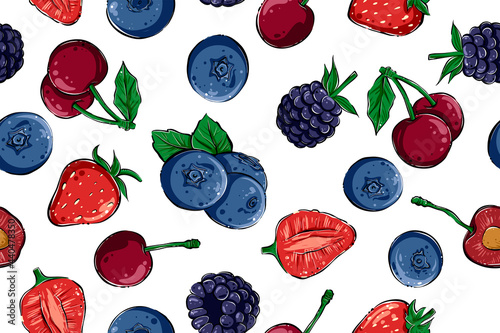 Seamless pattern of berries, color, vector