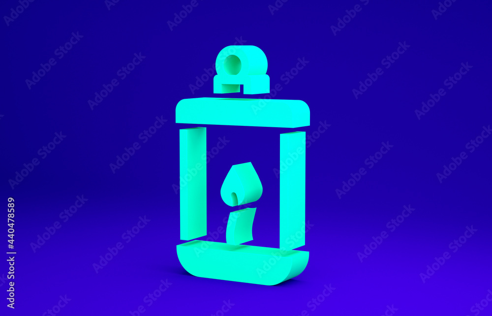 Green Ramadan Kareem lantern icon isolated on blue background. Minimalism concept. 3d illustration 3D render Green Ramadan Kareem lantern icon isolated on blue background. Minimalism concept. 3d illustration 3D render
