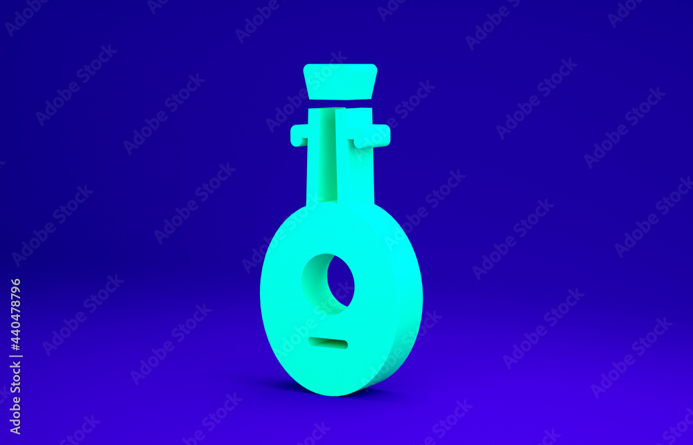 Green Musical instrument lute icon isolated on blue background. Arabic, Oriental, Greek music instrument. Minimalism concept. 3d illustration 3D render Green Musical instrument lute icon isolated on blue background. Arabic, Oriental, Greek music instrument. Minimalism concept. 3d illustration 3D render