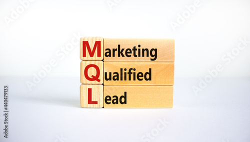 MQL marketing qualified lead symbol. Wooden blocks with words 'MQL marketing qualified lead'. Beautiful white background. Business and MQL marketing qualified lead concept. Copy space. photo