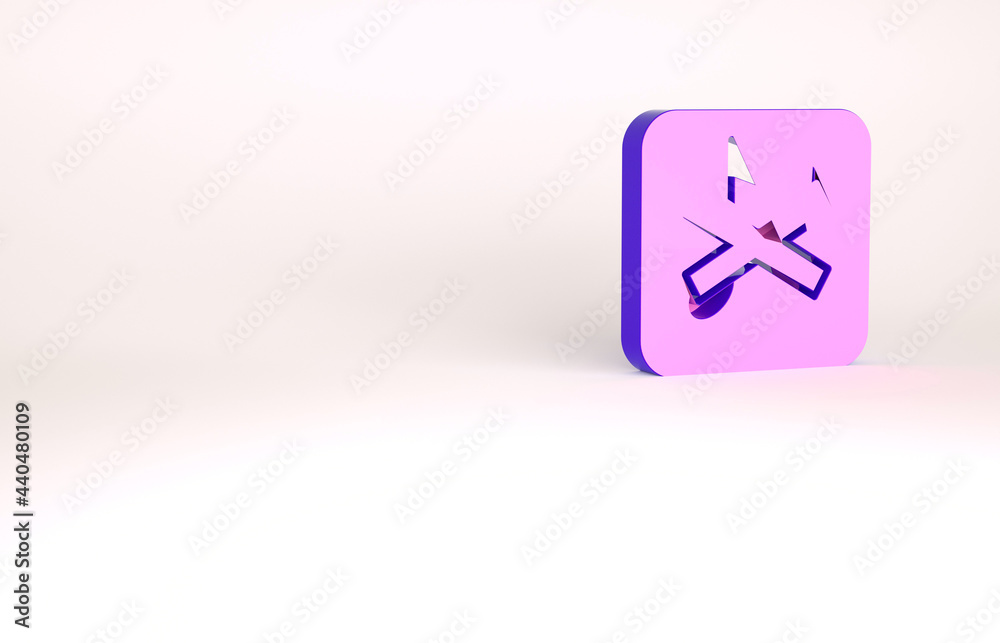 Purple Speaker mute icon isolated on white background. No sound icon. Volume Off symbol. Minimalism concept. 3d illustration 3D render Purple Speaker mute icon isolated on white background. No sound icon. Volume Off symbol. Minimalism concept. 3d illustration 3D render