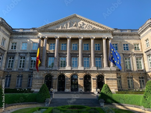 Front Facade of Belgian Federal Parliament building. Chamber of Representatives and Senate. Belgian government. Bruxelles, Brussels Capital Region, Belgium. photo