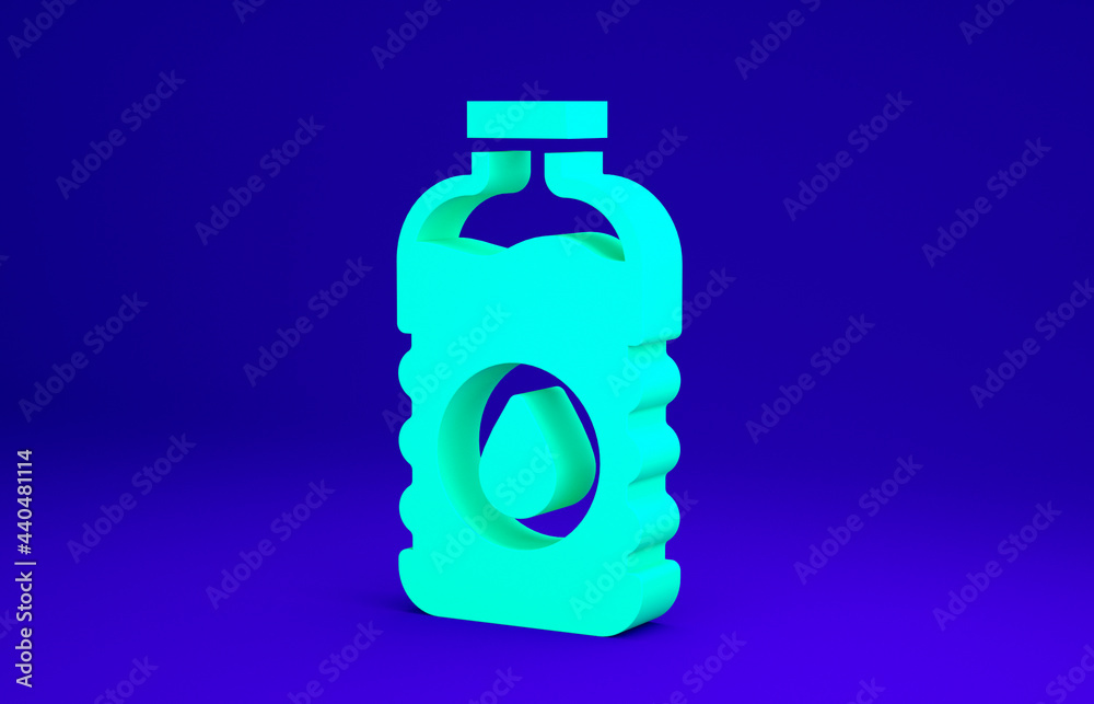 Green Bottle of water icon isolated on blue background. Soda aqua drink sign. Minimalism concept. 3d illustration 3D render Green Bottle of water icon isolated on blue background. Soda aqua drink sign. Minimalism concept. 3d illustration 3D render