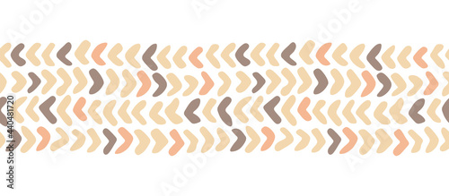 Beige doodle horizontal border chevron repeat pattern. Vector hand drawn seamless background. For wrapping, invitations, card or scrapbooking.