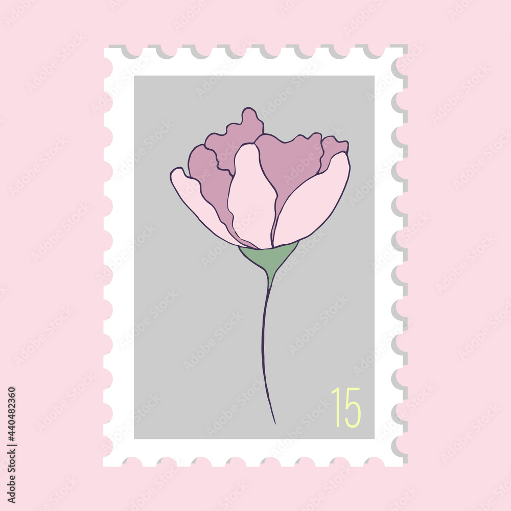 Vector hand drawn postage stamp. Modern vector isolated design of