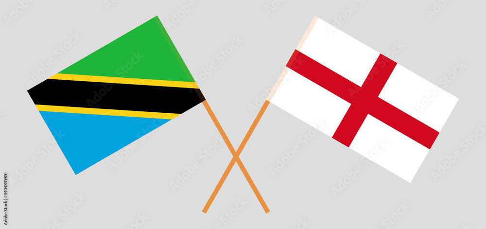 Crossed flags of Tanzania and England. Official colors. Correct proportion