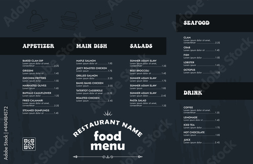Restaurant cafe menu, template design.
Single page food menu template.