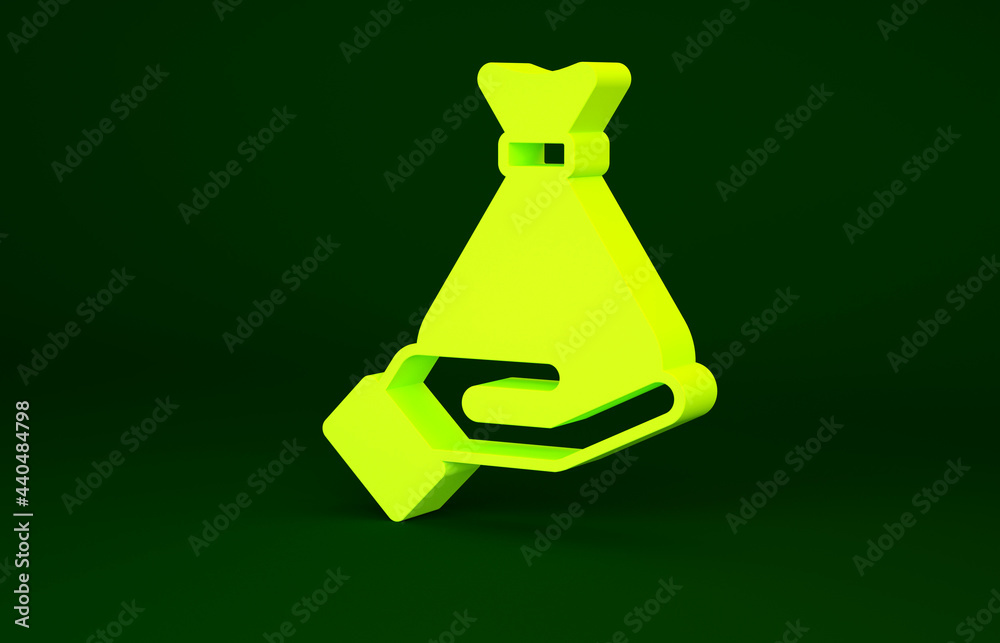 Yellow Money in hand icon isolated on green background. Insurance concept. Security, safety, protection, protect concept. Minimalism concept. 3d illustration 3D render Yellow Money in hand icon isolated on green background. Insurance concept. Security, safety, protection, protect concept. Minimalism concept. 3d illustration 3D render