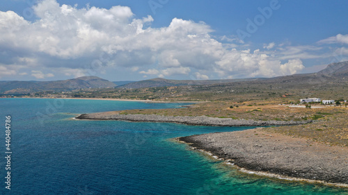 Aerial drone photo of famous seaside village and castle of Avlemonas, Kythira island, Ionian, Greece © aerial-drone