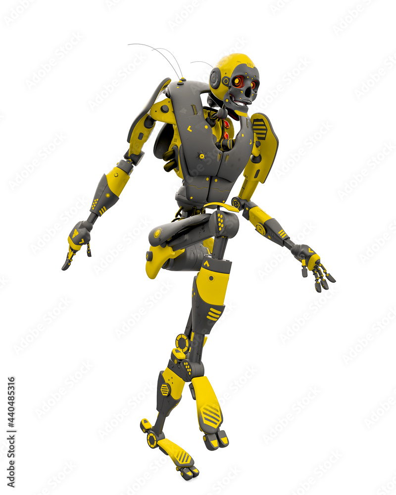 skeleton robot is marching white background skeleton robot is marching white background