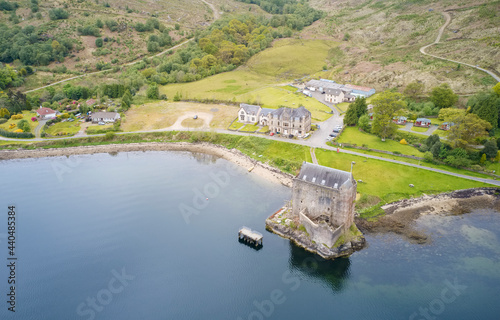 Aerial view of Loch Goil and Carrick Castle in Scotland photo