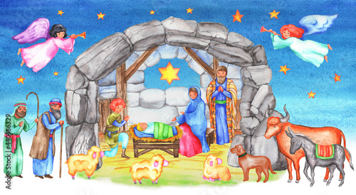 Fotografía nativity scene adoration of the shepherds