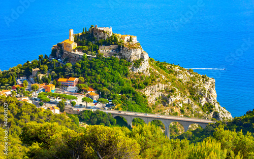 View of mountain top village Eze in Provence, France. photo