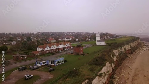 Aerial footage of the famous striped cliffs at Hunstanton, Norfolk, UK known internationally for a high abundance of fossils. photo