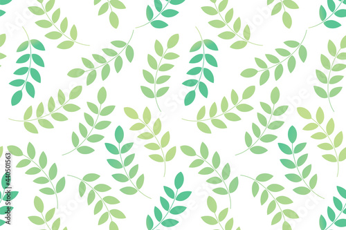 白地に緑の葉の模様のシンプルな背景イラストパターン素材 